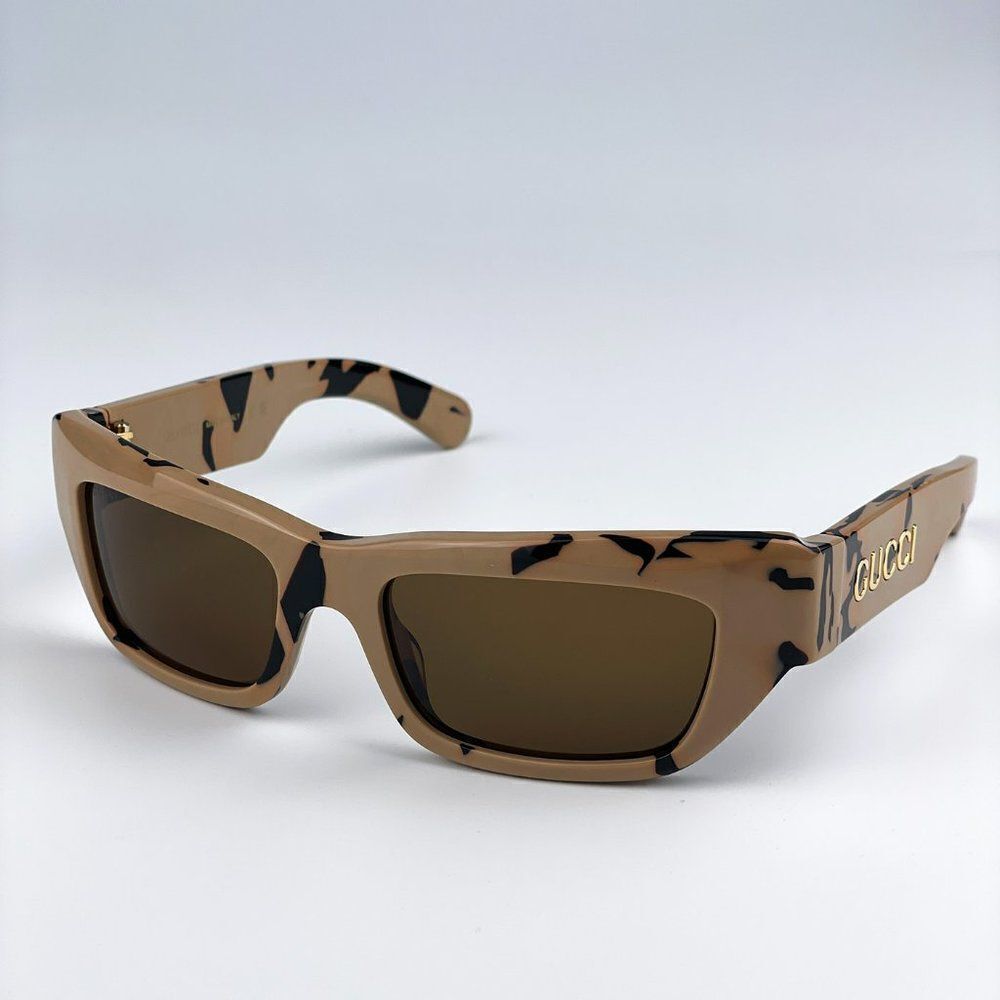 SALE! NEW Gucci GG1296S 003 Black Big Spotted Havana Rectangle Unisex Sunglasses - Picture 3 of 10